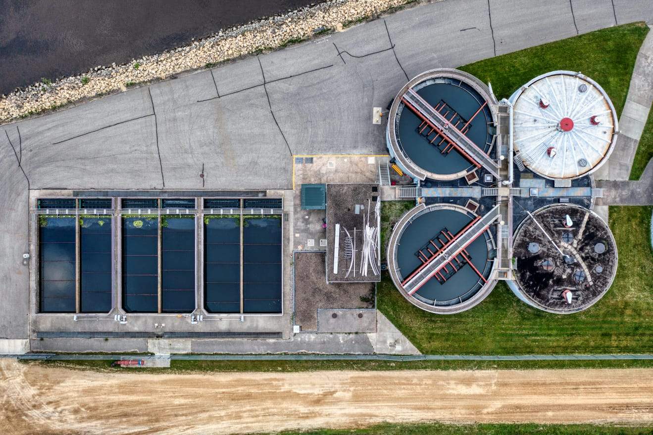 Aerial view of a water treatment plant